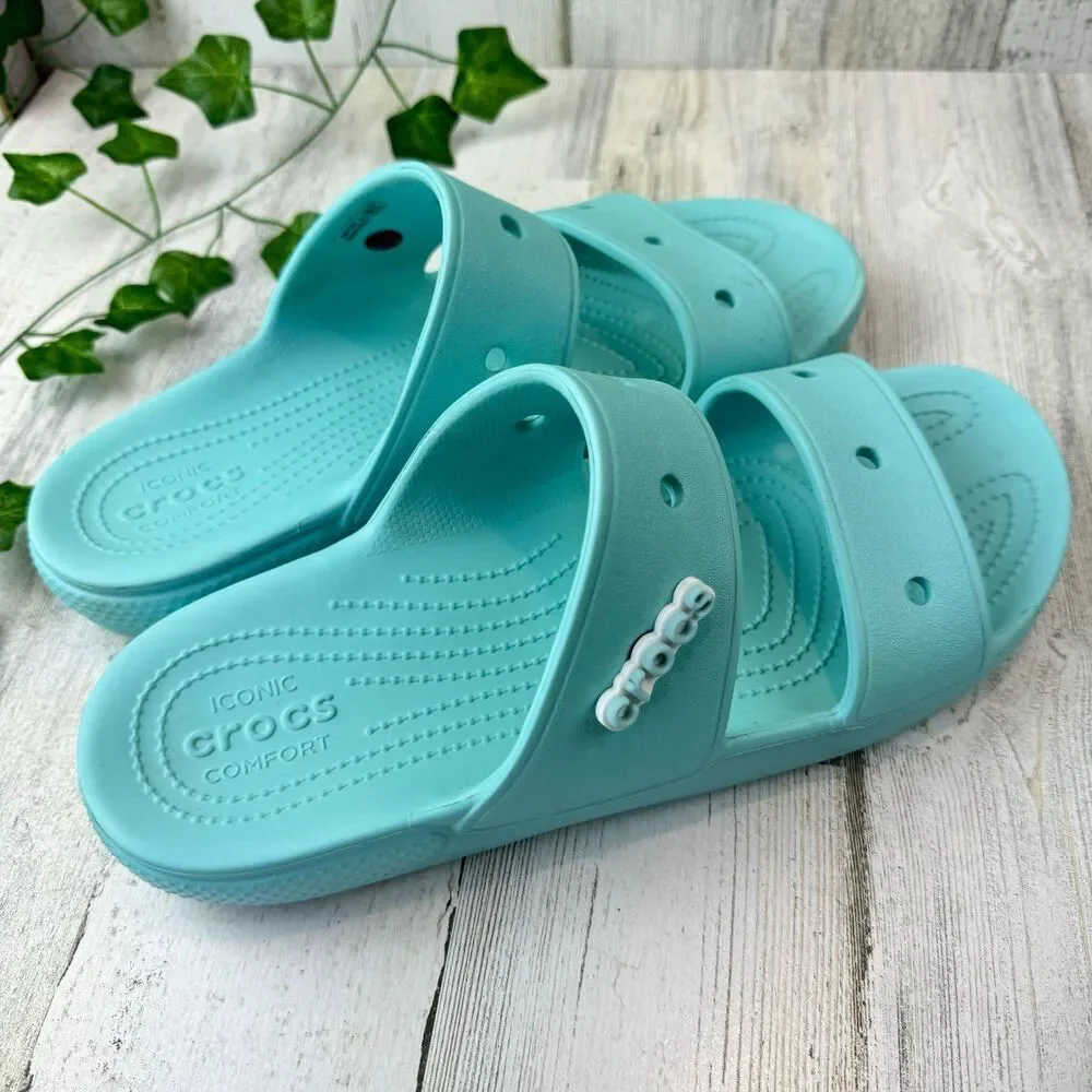 Crocs Classic Slide M11 Sandals Blue Slip On Double Strap Flats Shoes